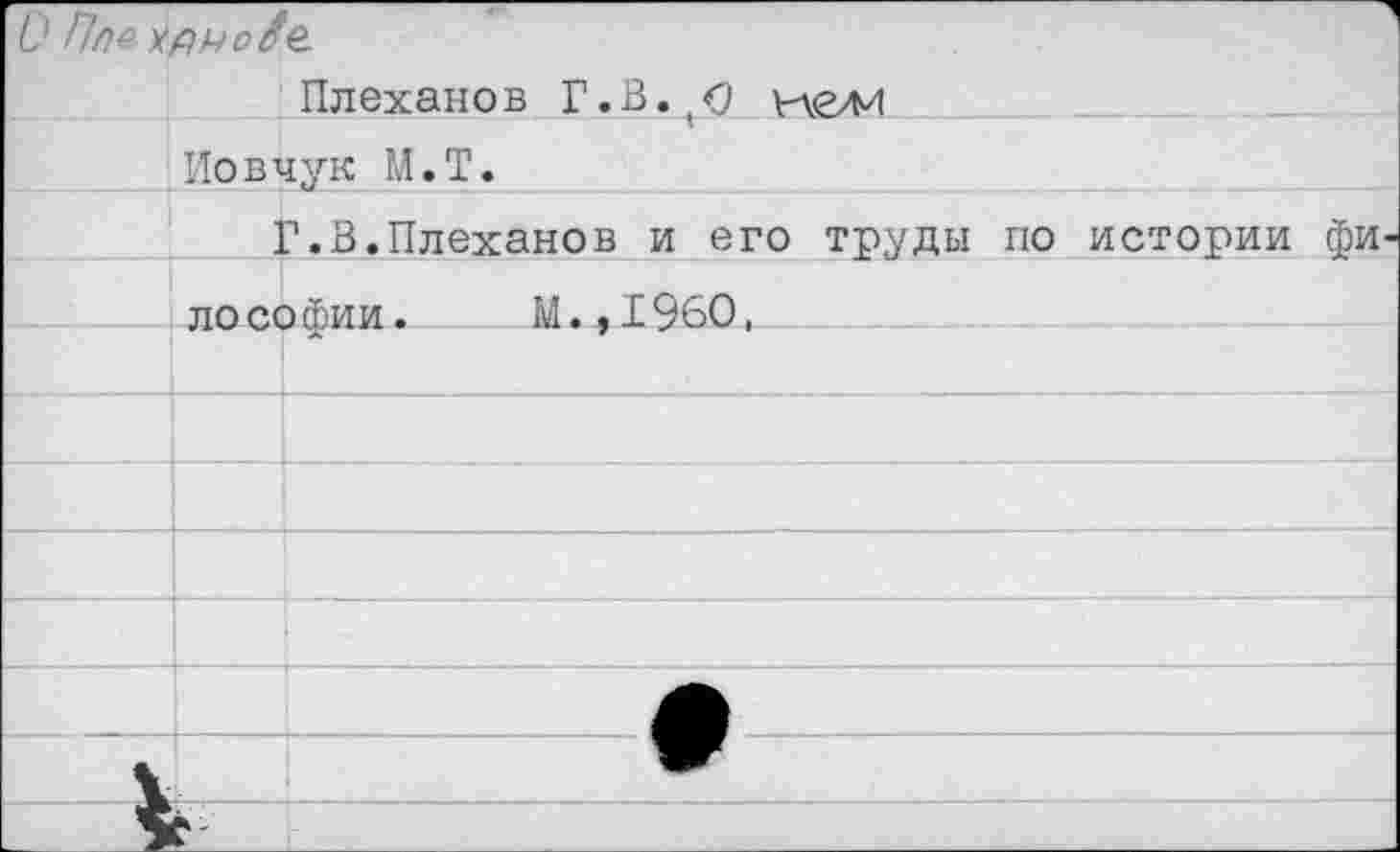 ﻿L' ///»<? ХРУоб		е Плеханов Г.В. О мели
	Иовчук М.Т.	
	1	?.В.Плеханов и его труды по истории фи-
	лоеойии.	M..I960.	
		
		
		
		
		
		
		
S	г	